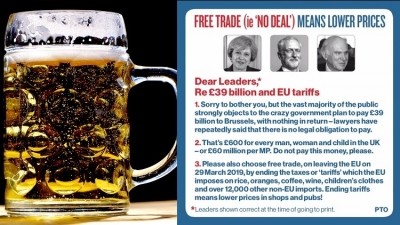 No deal stance: Wetherspoon's new beer mats argue the country should ditch EU tariffs 