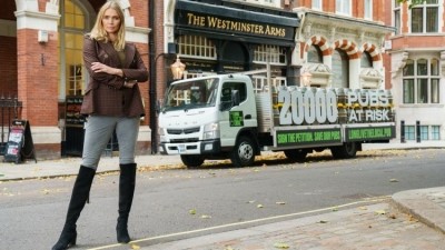 Arriving in style: Jodie Kidd outside the Westminster Arms with her powerful message