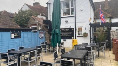 Extremely disappointing: EON rejects pub's application for extended supply potentially dashing garden refurb plans (Pictured: Queens Head garden) 