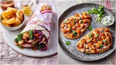 Tempt your customers: Mission Foods' collection includes Roast Dinner Wrap with Gravy (left) and Tandoori Squash Naan Pizza