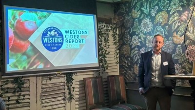 Affordable pleasures: premium and craft ciders lead on-trade trends amid economic challenges (pictured: Westons Cider insights and innovation manager Tim Williams speaking at the cider report launch)