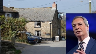 Plea from Penzance: A signed photograph of former UKIP leader Nigel Farage was stolen from a Cornish pub (Images: SMJ, Geograph / Gage Skidmore, Wikimedia)