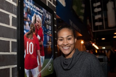 Pub pledge: Arsenal and England legend Rachel Yankey celebrates BT’s Red Lioness Pledge and Stonegate’s commitment