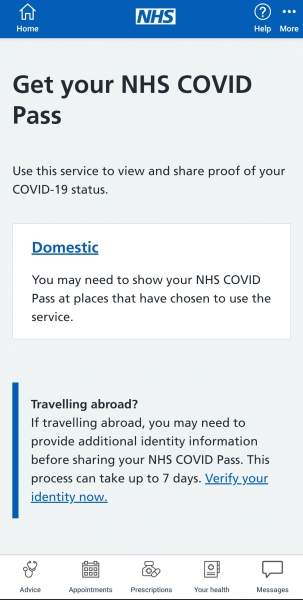 NHS Covid pass app