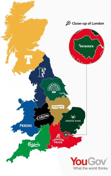 YouGov beer map of Britain