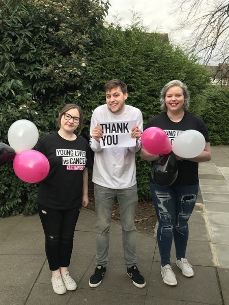 Young people supported by CLIC Sargent thanking pic (L-R Helen, Tom, Ayesha)