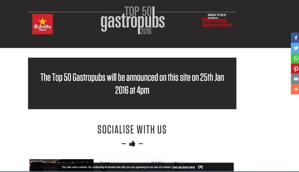 Top 50 Gastropubs results and new website to be revealed today