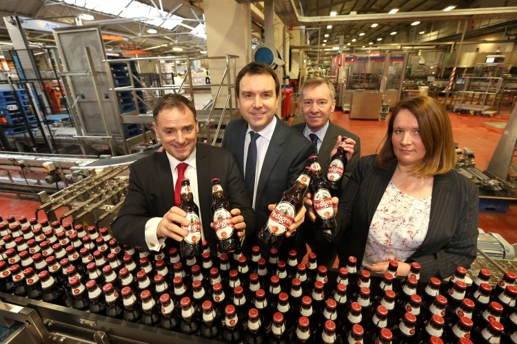 Marston's chief executive Ralph Findlay, Local MP Andrew Griffiths, Richard Westwood, MD for Marston’s Beer Company and Emma Gilleland, Director of Supply Chain