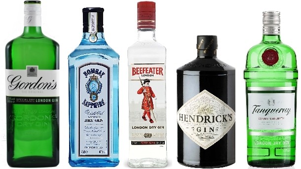 The top five gin brands as ranked by the Gin Guild survey
