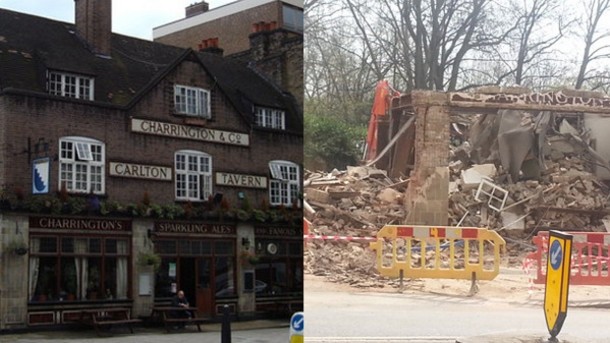 Big step: Work begins on the Carlton Tavern after it was illegally knocked down in 2015
