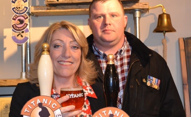 Iraq veterans: Gill Heesom, from Newcastle-under-Lyme, and Michael Vaughan from Stoke, with the beer