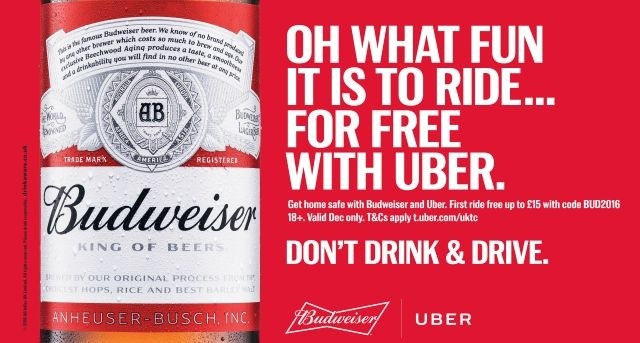Budweiser is offering new Uber users free rides home worth up to £15