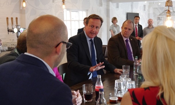 David Cameron visits Greene King brewery