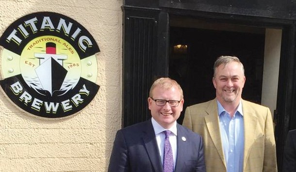 Pubs minister Marcus Jones (left) with Keith Bott of Titanic Brewery