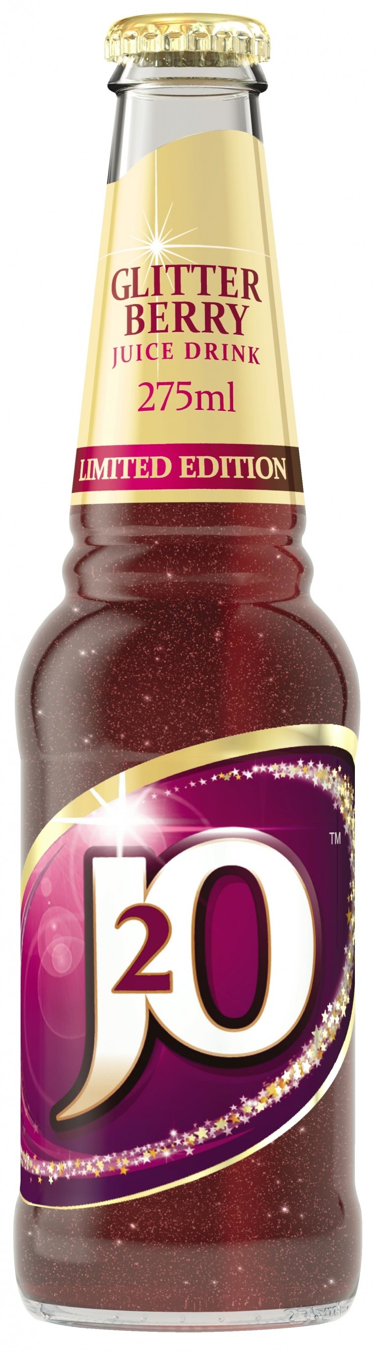 J2O Glitter Berry: a combination of red grape, cherry and a hint of spice with edible gold glitter