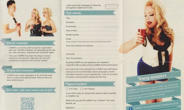 Sexism storm: CAMRA's withdrawn leaflet sent to young members for distribution at university freshers fairs