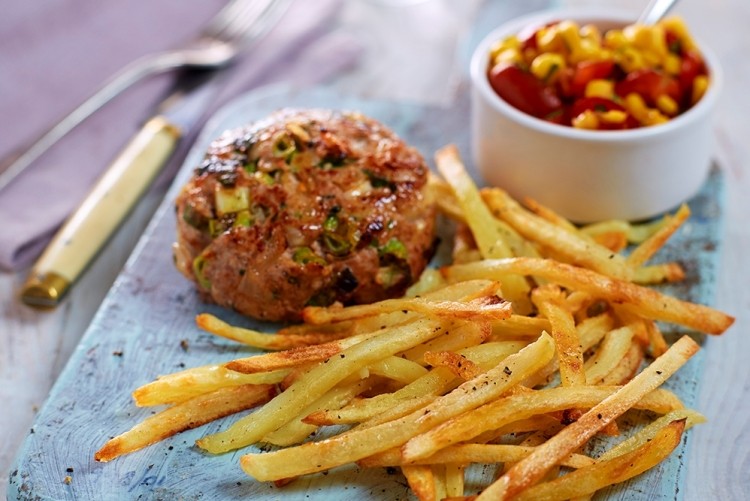 Chips with everything: Thai turkey burger with sweetcorn salsa