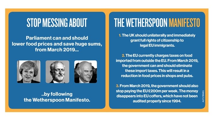 Demand for action: JD Wetherspoon has produced a manifesto on beer mats