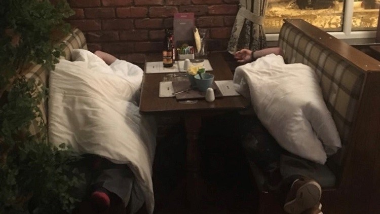 Sleeves rolled up: the staff at the Lindisfarne Inn provided 50 motorists with shelter from the wintry weather