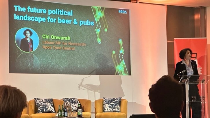 Taken for granted: Chi Onwurah says Labour Government would back pubs (Pictured: Onwurah speaking at the BBPA conference in London)