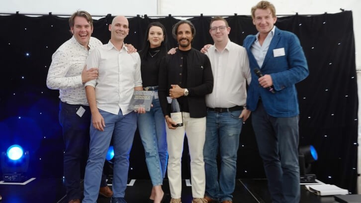 Company investment: Brakspear chief executive Tom Davies (far right) with Manu Bhatt (third from right) and Richard Brown (far left) of Little & Large Pub Company and team members from the Running Horses