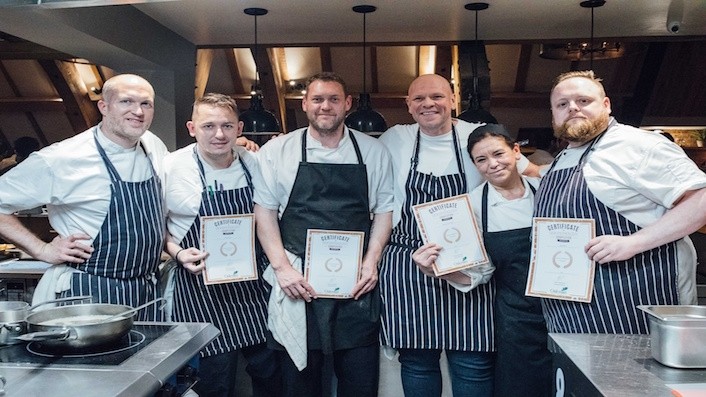 Double celebration: Tom Kerridge with chefs completing Oakman Inns' first culinary development programme