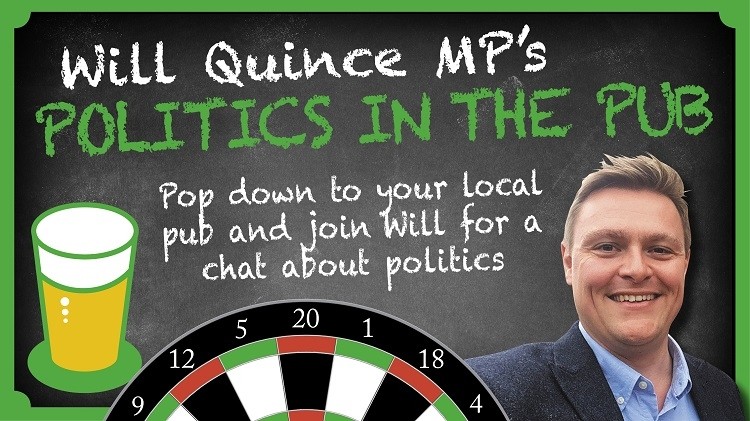 Order, order: Will Quince MP will be discussing politics with constituents over a drink at the Friar pub in Colchester