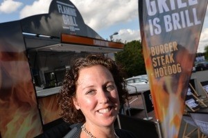 Sally Whittaker, head of brand for Flaming Grill, celebrates the launch of ‘Blaze’ – the Flaming Grill van