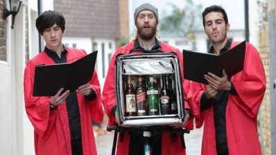 Beatboxing carol singers will deliver Diageo brands as part of the Deliveroo home delivery tie-up 