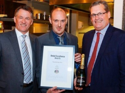 Winners (from l t r) - Romilly retail director Philip Lay, Ty Mawr manager Graham Wheatley, Brains chairman John Rhys 