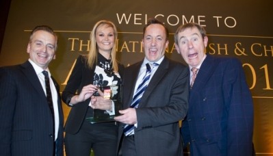Fish and chip winners: (left to right) Ben Bartlett, of the Master Craft Guild of Chefs, with Greene King's Laura Buthlay and Mark Teed, and awards host Nigel Barden from BBC Radio 2