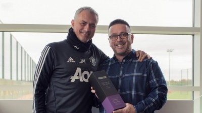 "Icing on the cake": Manchester United fan Delaney was presented with the BT Sport Manager of the Month trophy by José Mourinho