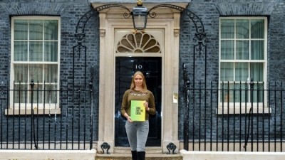 Hand delivered: Jodie Kidd outside No10 Downing Street delivering the petition signed by 125,000 people