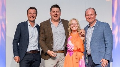 Cream of the crop: Licensee of the Year award winners Joe Buckley and Flo Pearce (centre) with Damian Saunders of Sky (left) and the BII's Steve Alton (right)