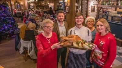 Season’s greetings: Margaret Burt, Chris Moor from The Inn Collection Group, Daniel Miller, chef at the Kingslodge Inn, Christine Fletcher from Age UK County Durham and Suzanne Brammer from Abbeyfield
