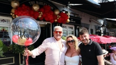 It’s a celebration: licensee Adrian Matthews, fiancée Sarah and Punch Pubs & co operations manager Zacc Hirst