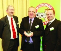 Award: David Colthup, police licensing intelligence officer for West Cheshire, with NPW chairman Steve Baker (left) and lawyer David Dadds (right)