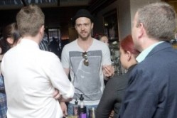 Justin Timberlake attending staff training at Wetherspoon's pub Montagu Pyke in London's West End, one of the 900+ J D Wetherspoon pubs to take the brand as part of its UK launch