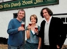 Morrissey (L) with Fox (R) with Beatiful Beer's Ros Shiel at the Punch Bowl opening