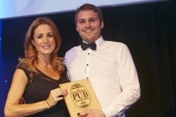 Great British Pub Award 2014 Best Food Pub: Josh Eggleton receives his award from Sky Sports Presenter Natalie Pinkham 