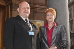 Police and Crime Commissioner Vera Baird with door supervisor Chris Woodcock 