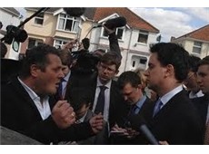 Making a point: Doyle with Miliband in April
