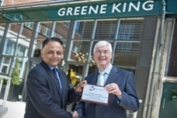 £15k donation: Greene King's Rooney Anand and John Longden of Pub is the Hub