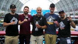 Siren calling: Darron Anley (centre) when Broken Dream breakfast stout won Champions Beer at the Great British Beer Festival in 2018